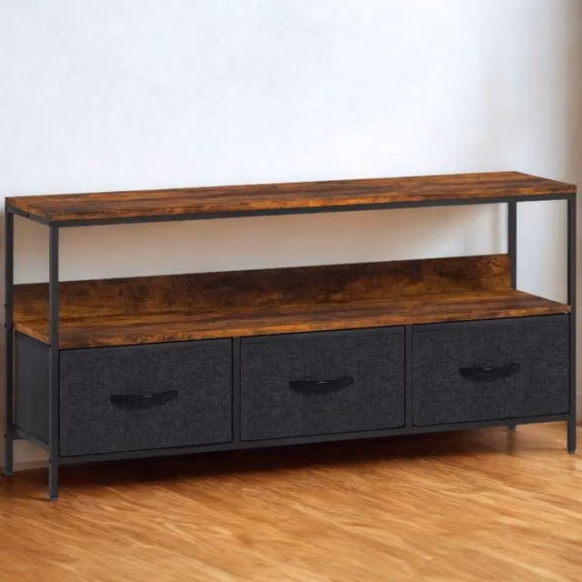 FURNOS Industrial TV Stand Unit with 3 Storage Drawers in Brown, W: 120 cm, H: 56 cm, D: 29 cm – 1