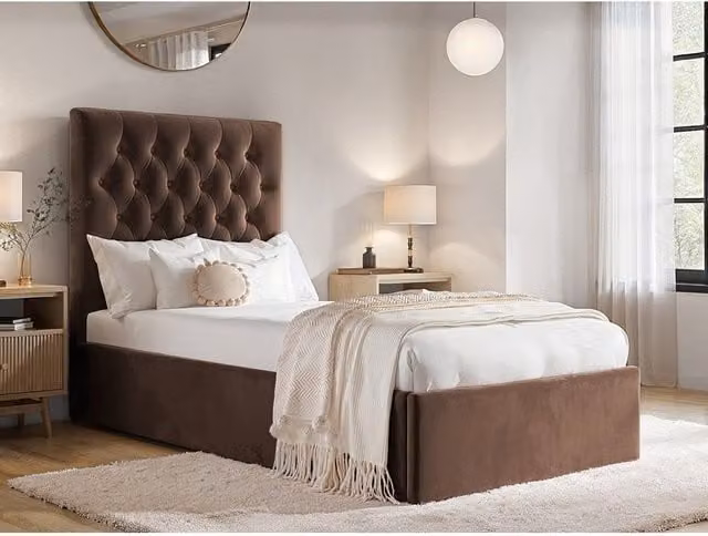 Flair Milan Single Velvet Ottoman Bed in Brown, H 101.0 x W 90 x D 206.0 cm