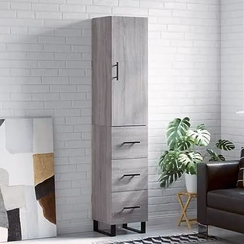 vidaXL Modern Grey Highboard with Hinged Doors and Internal Shelves, W/D/H: 34.5 x 34 x 180 cm – 2