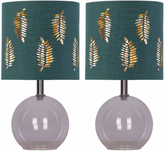 First Choice Lighting Buck Set of 2 Clear Glass Table Lamps with Green Fabric Shades – 1