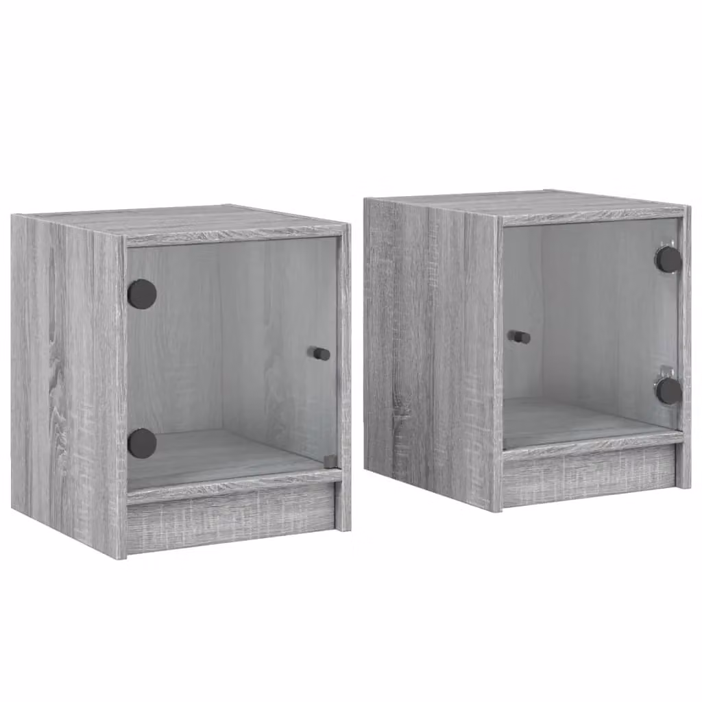 Berkfield Home Set of 2 Grey Bedside Cabinets with Glass Doors, W/D/H: 35 x 37 x 42 cm – 2