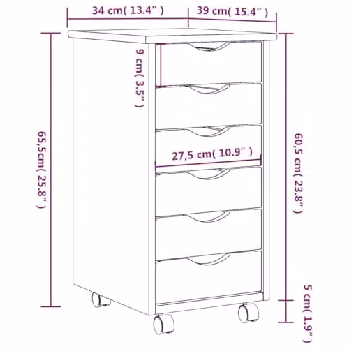vidaXL MOSS Rolling Cabinet with Drawers in Grey Solid Wood Pine – 3