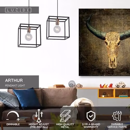 Lucide Arthur Dimmable Adjustable Cube Pendant Light in Black and Copper – 2