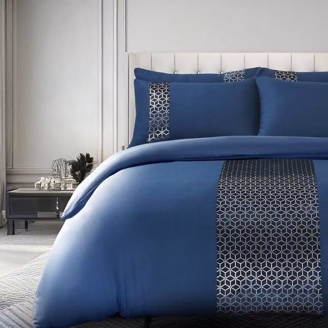 Velosso Foil Printed Luxury Bedding Set in Blue, including Duvet Cover and Pillowcase, W/D/H: 220 x 180 x 200 cm