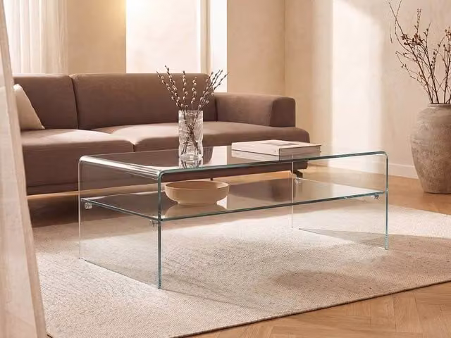 Vente-unique STILEOS Tempered Glass Coffee Table with Double Tray in Clear – 1