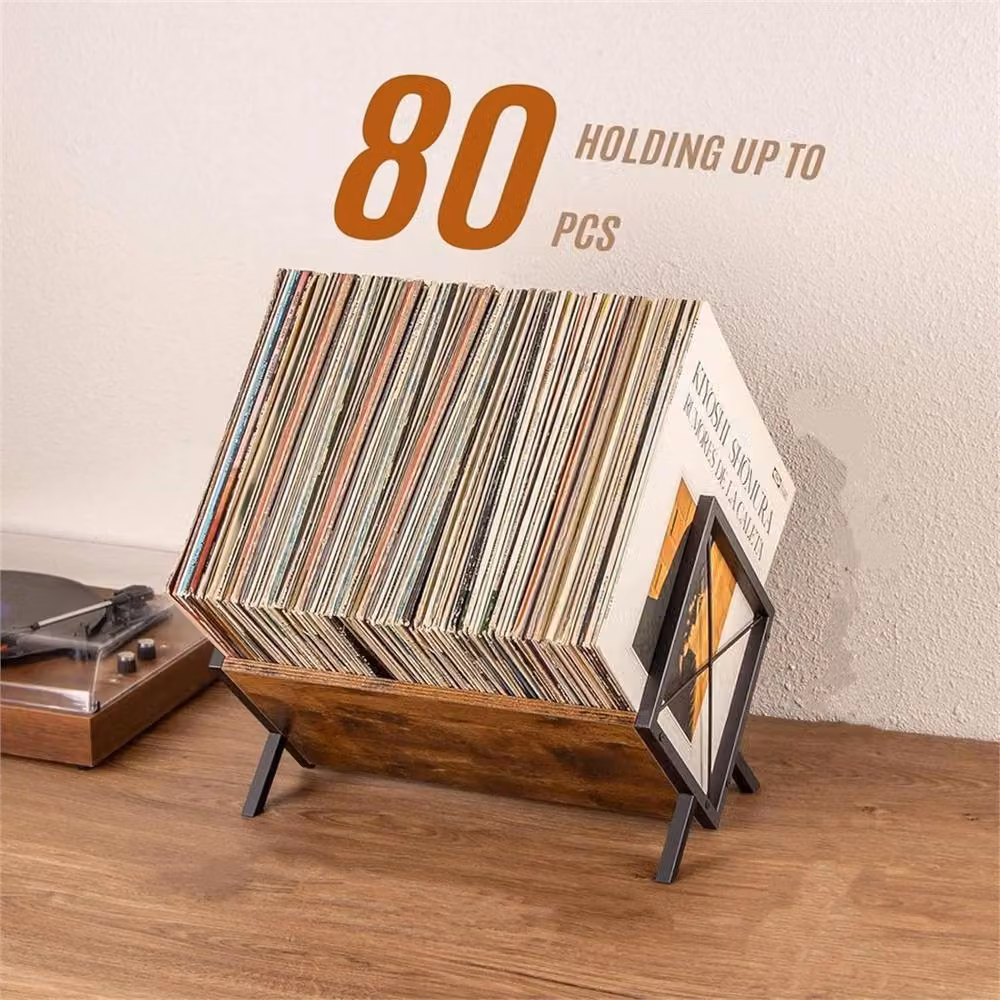 Nordara Brown Wood and Metal Record Storage Rack for 80LP Vinyl Albums – 3