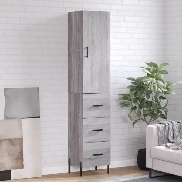 Berkfield Home Grey Sonoma Highboard in Engineered Wood, W/D/H: 34.5 x 34 x 180 cm – 1
