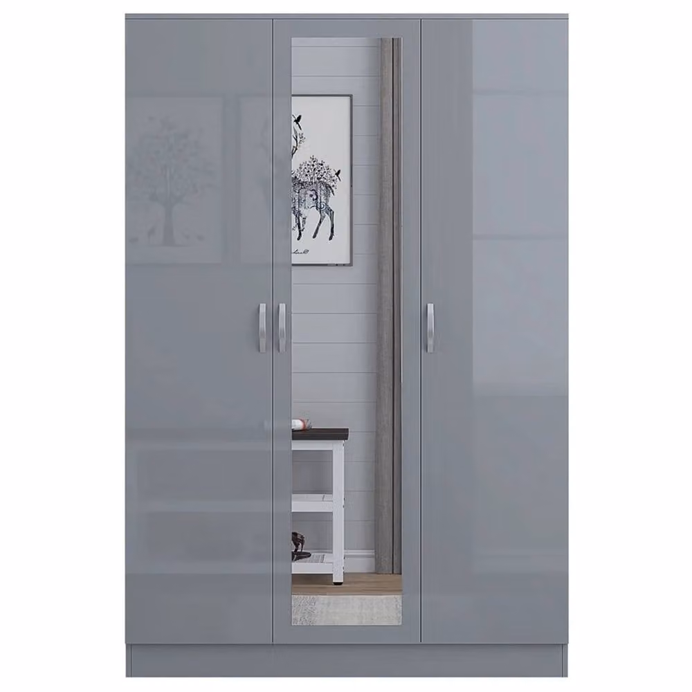 FORGEVIO Modern High Gloss Grey Wardrobe with Hinged Doors and Matt Grey Body – 2