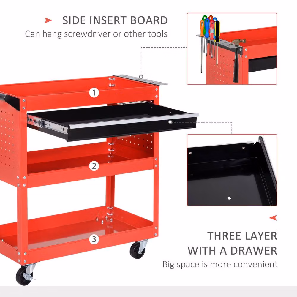 STILVORA Metal Tool Trolley Storage Unit with Wheels in Red – 5