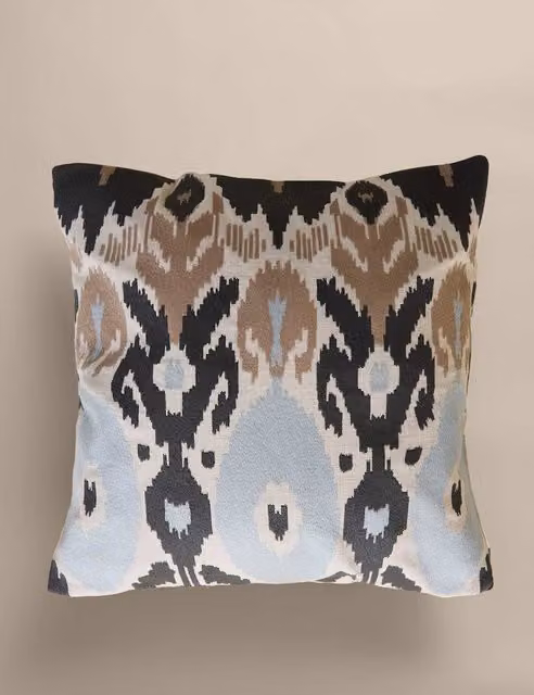 M&S Grey Mix Pure Cotton Embroidered Ikat Square Cushion