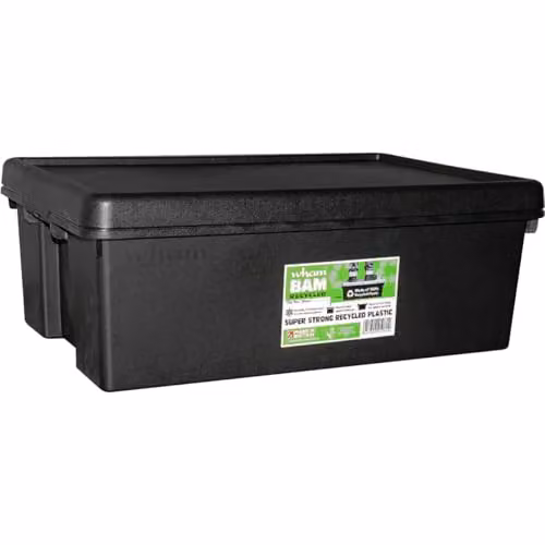 Wham Bam Recycled Plastic Storage Box with Lid, Black, 36L