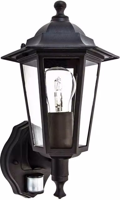 Happy Homewares Traditional Sensor Controlled Outdoor Lantern Wall Light in Matt Black – 1