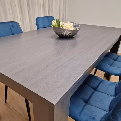 KOSY KOALA Modern 4 Seater Dining Table and Chairs Set with Blue Velvet Padded Seats and Dark Grey Rectangular Table, W/D/H: 117 x 77 x 75 cm – 3