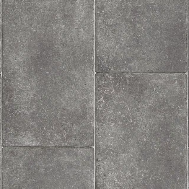 IVC Grey Tile Effect Felt Backed Vinyl Flooring Sheet, W: 200 cm, D: 300 cm
