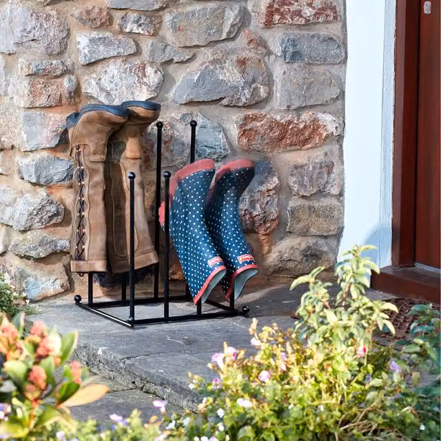 Garden Gear Two-Tier Freestanding Metal Boot Stand in Matt Black