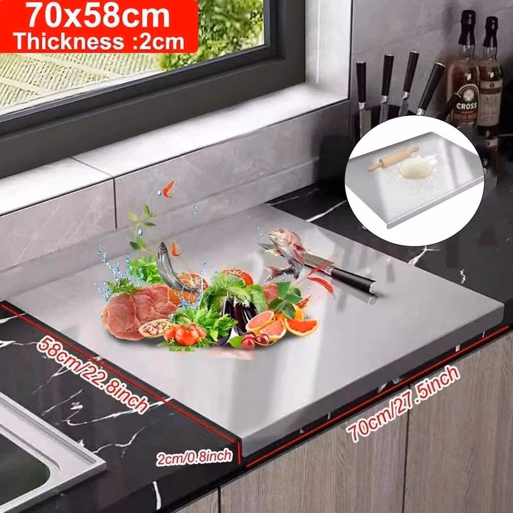 PAWNORA Stainless Steel Rectangular Worktop Saver Chopping and Cutting Board in Silver – 2