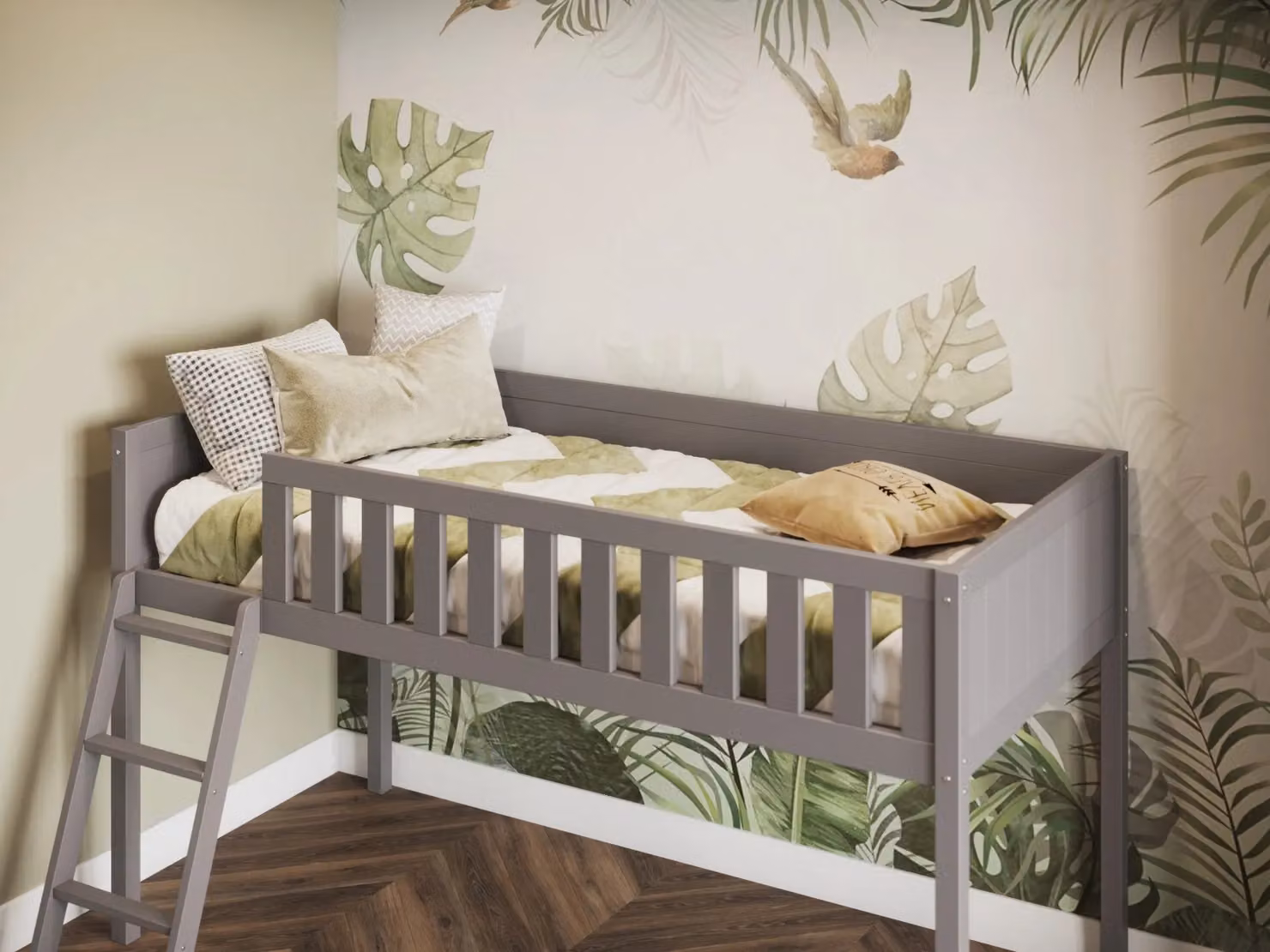 Flair Bea Shorty Mid Sleeper Cabin Bed in Grey and White, Solid Pine Wood, 70 x 160 cm – 2