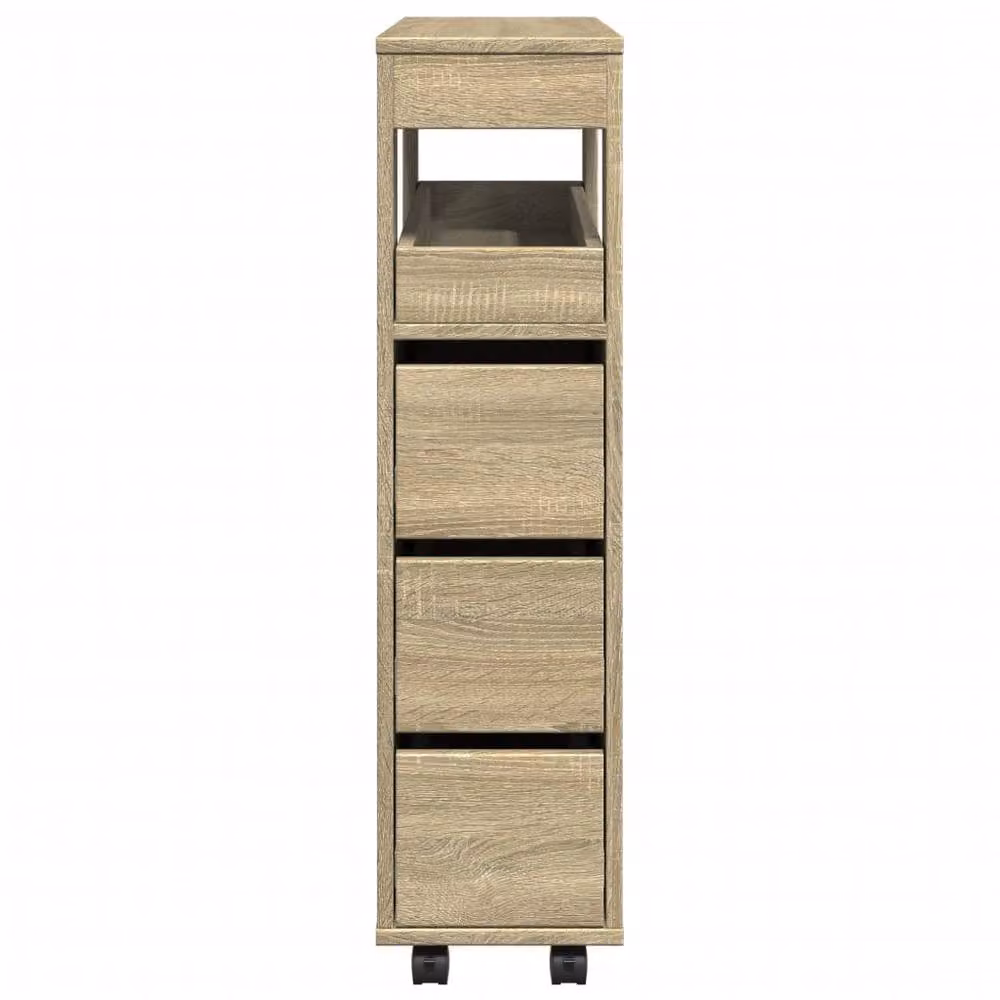 Berkfield Home Narrow Freestanding Bathroom Cabinet with Wheels in Sonoma Oak and Beige – 2
