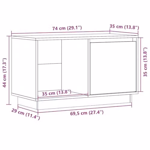 vidaXL Modern Black Solid Pine Wood TV Cabinet W/D/H: 74.0 x 35.0 x 44.0 cm – 3