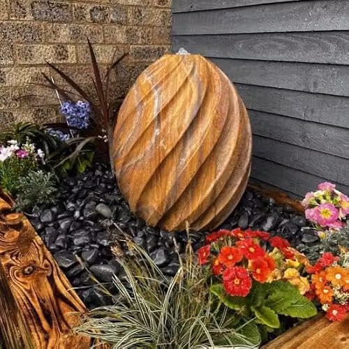 Tranquility Sandstone Pine Solar Powered Natural Stone Water Feature, W/D/H: 50 x 50 x 40 cm