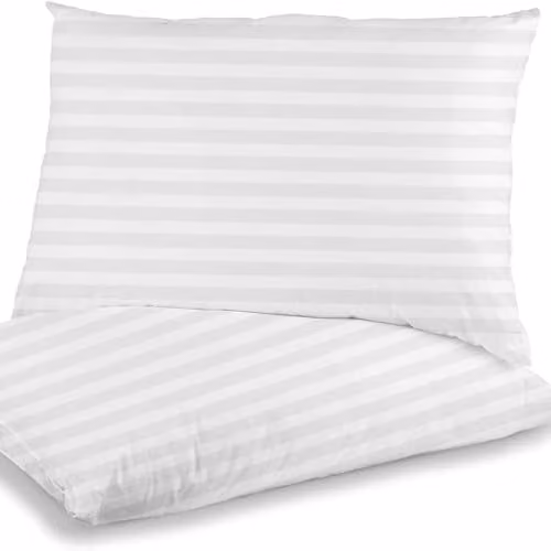 Ezysleep White Satin Stripe Microfibre Luxury Pillows Set of 2 – 1