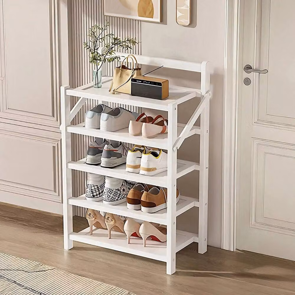 FLAVORA 5-Tier Foldable Bamboo Shoe Rack in White