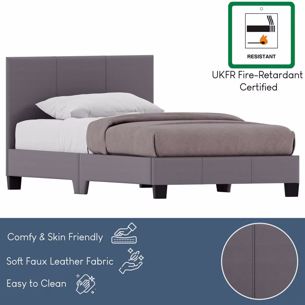 HD Designs Lisbon Single Upholstered Bed Frame with Storage in Grey – 4