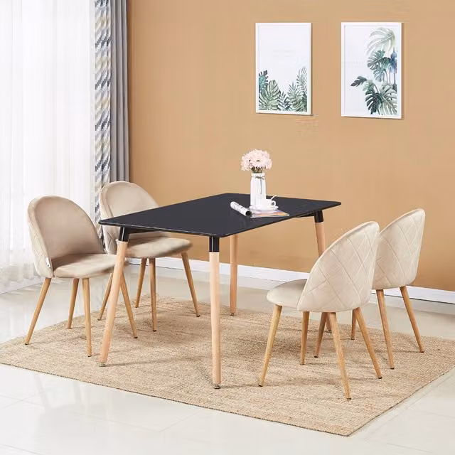 Life Interiors Lucia Halo Dining Set with Rectangular Table and 4 Chairs in Beige