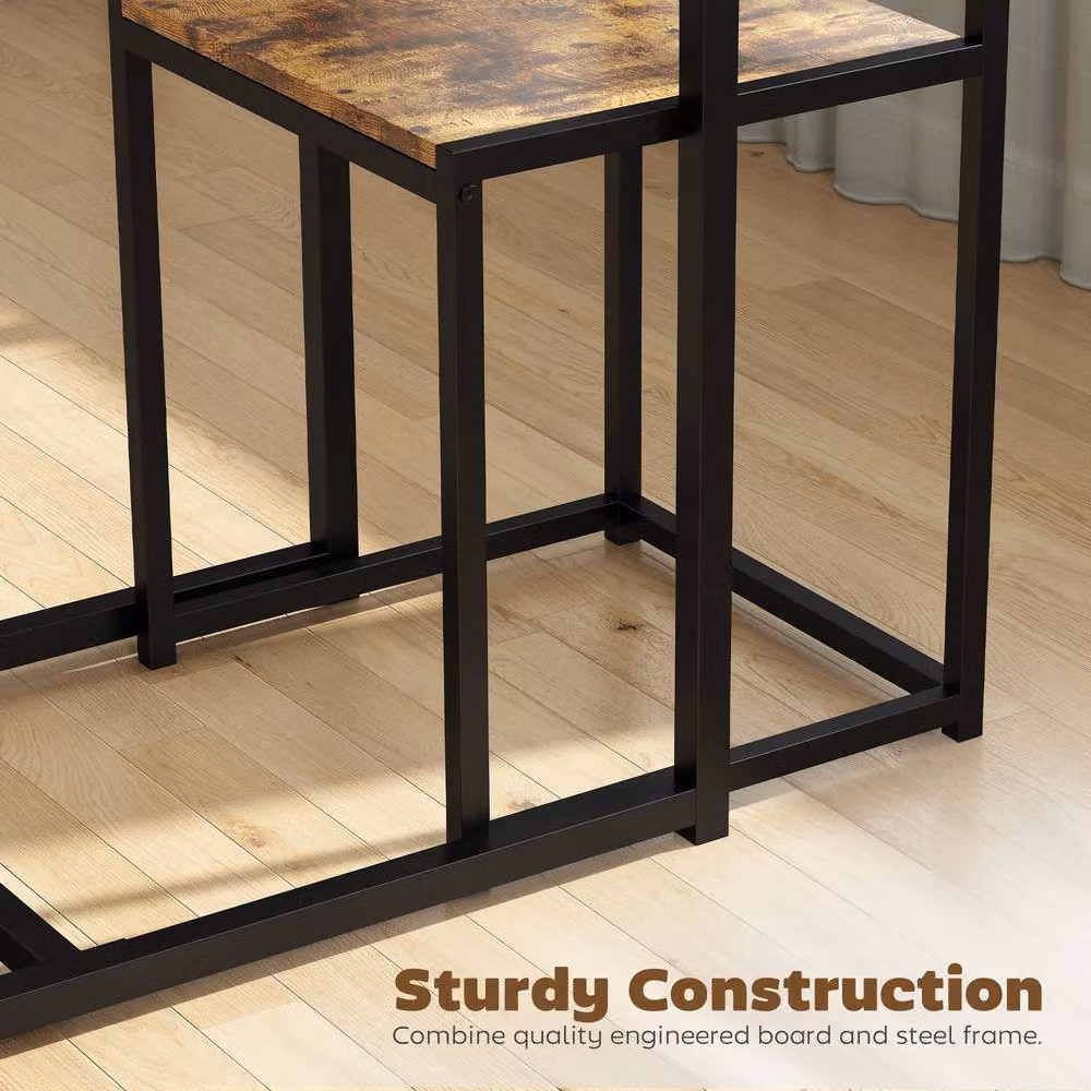 HOMCOM 3 Piece Industrial Dining Table Set with Metal Frame and MDF Table in Brown and Black, W/D/H: 120 x 60 x 76 cm (Table) – 4