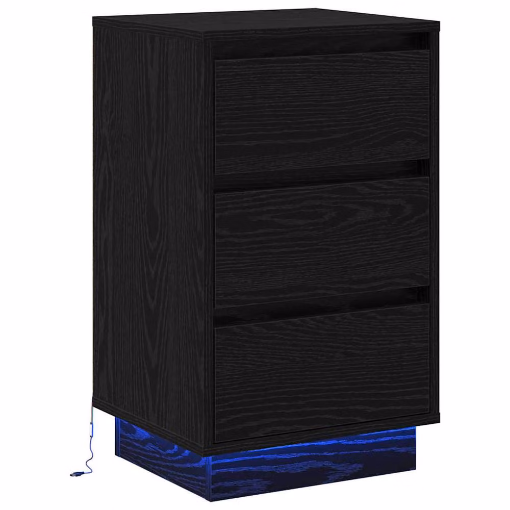 Berkfield Home Modern Bedside Cabinet with Integrated LED in Black Oak, W/D/H: 39 x 34.5 x 65 cm – 3