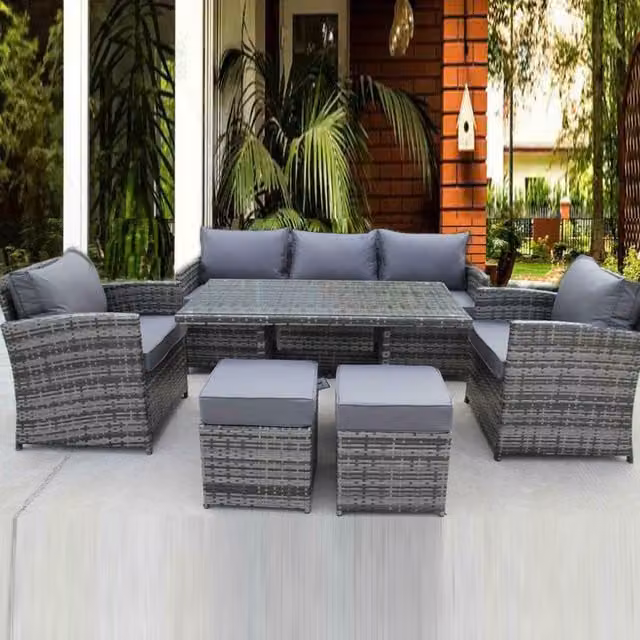 UK Leisure World Grey Rattan Wicker Outdoor Cube Dining Set with Table and Chairs
