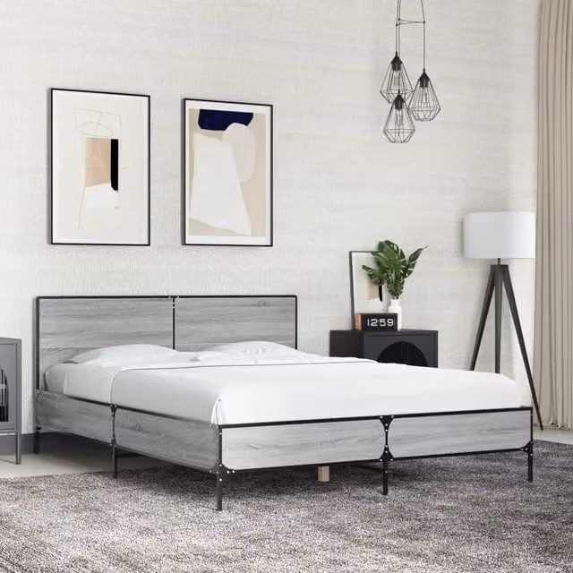 Berkfield Home Sonoma Bed Frame in Grey, W/D/H: 140 x 200 cm