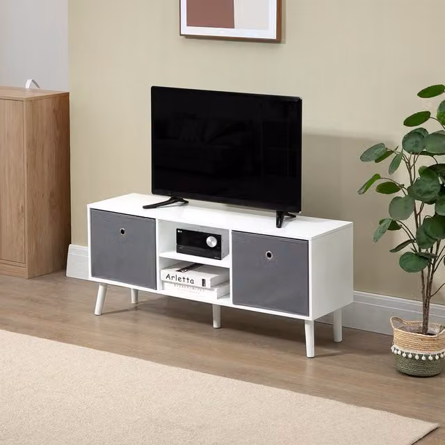 HOMCOM Modern Wood TV Cabinet Stand in White and Grey