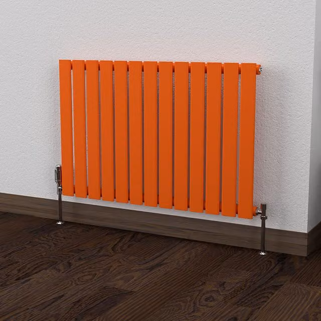 Lux Heat Flat Horizontal Single Coloured Radiator in Sunburst Orange, W: 91.0 cm, H: 60.0 cm