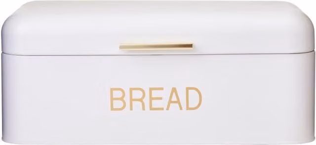 Orsina Matte Cream and Gold Ventilated Metal Bread Bin, W: 43.0 cm, D: 24.0 cm, H: 17.2 cm