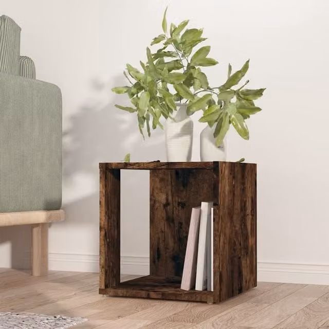 Berkfield Home Smoked Oak Side Table in Brown, W/D/H: 33 x 33 x 34.5 cm