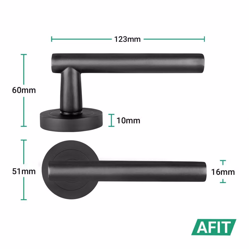 AFIT Black T-Bar Door Handles with Round Rose and Latch Hinges, 4 Pack, 150 x 150 mm – 2