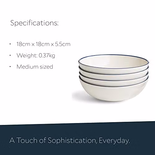 Royal Doulton Gordon Ramsay Maze Denim Line Stoneware Cereal Bowls, Set of 4, Blue and White, Diameter: 18 cm – 3