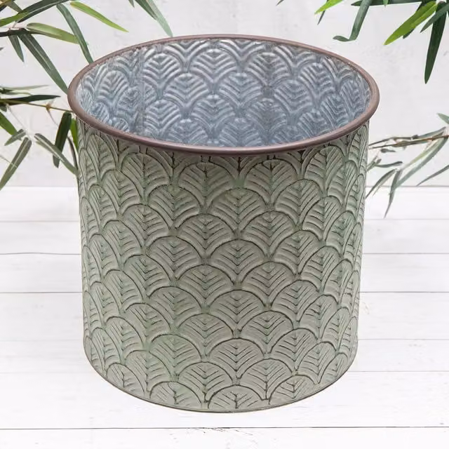 Annibells Vintage Green Geometric Round Metal Tabletop Planter