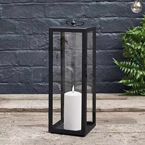 Lights4fun Large Black Metal Outdoor LED Lantern with White TruGlow Candle, H 45 cm x W 15 cm x D 15 cm – 2