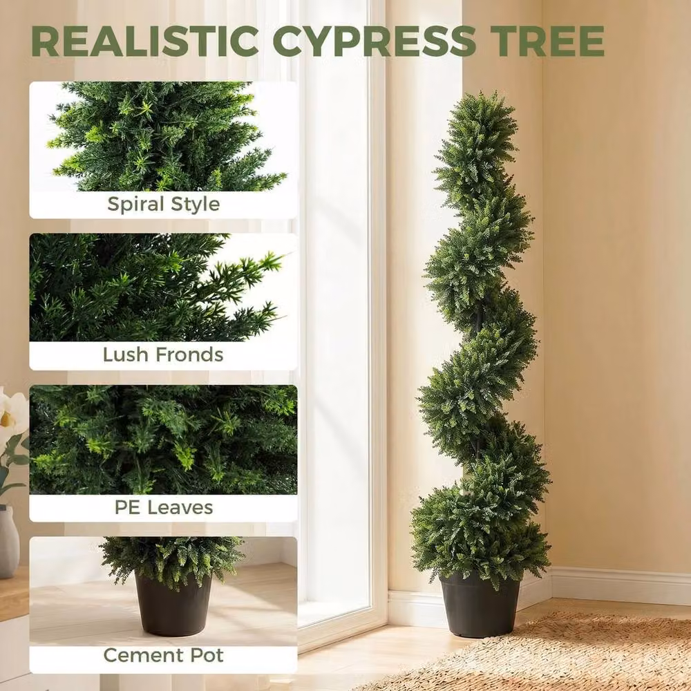 NESTLUNE Set of 2 Green Artificial Cypress Topiary Trees, H 120 cm x W 15 cm x D 15 cm – 3