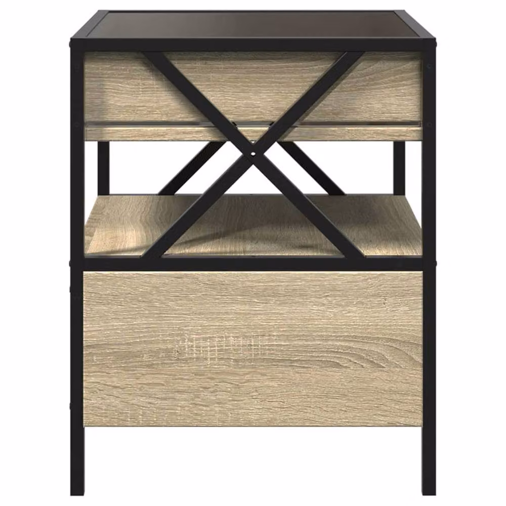 Berkfield Home Infinity LED Bedside Table in Sonoma Oak and Brown with Mirror Top, W/D/H: 40 x 40 x 51 cm – 4