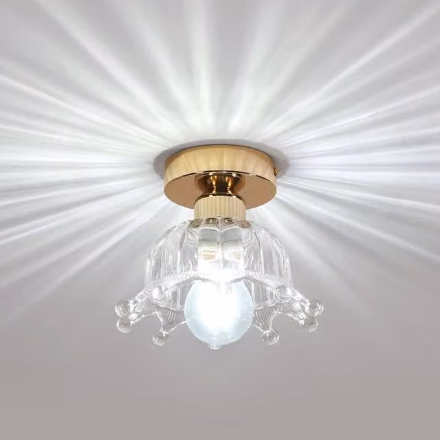 Goeco Modern E27 Ceiling Light with Transparent Glass Shade and Metal Base in Gold/Brass