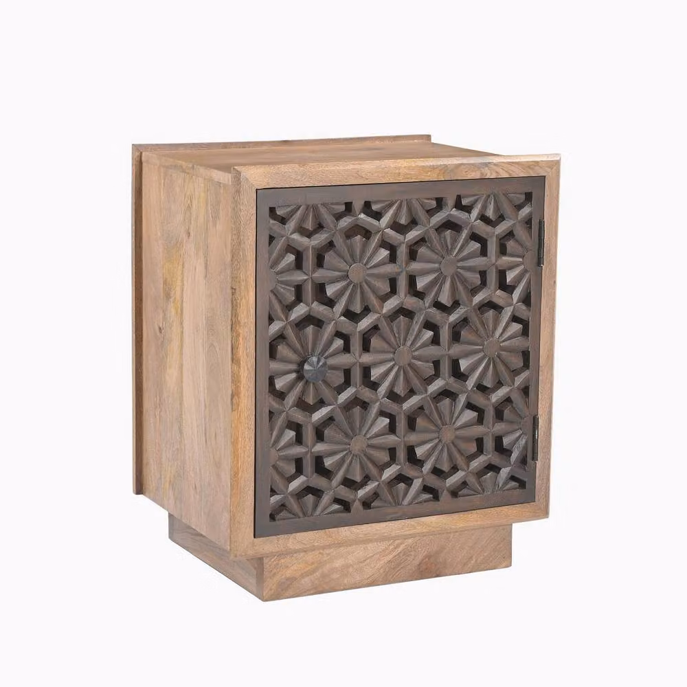 FurnitureboxUK Rainier Square Walnut and Mango Wood 1 Door Decorative Side Table in Brown – 2