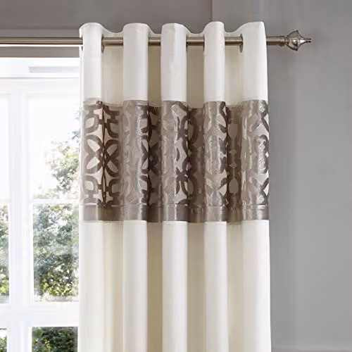 Catherine Lansfield Lattice Cut Velvet Lined Eyelet Curtains, Two Panels, Natural/Beige, W: 168 cm, H: 183 cm – 2