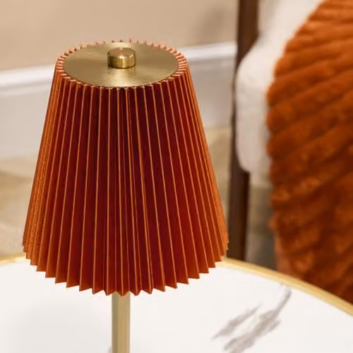 OHS Rechargeable USB Cordless LED Table Lamp in Burnt Orange and Rust with Gold/Brass Accents – 4