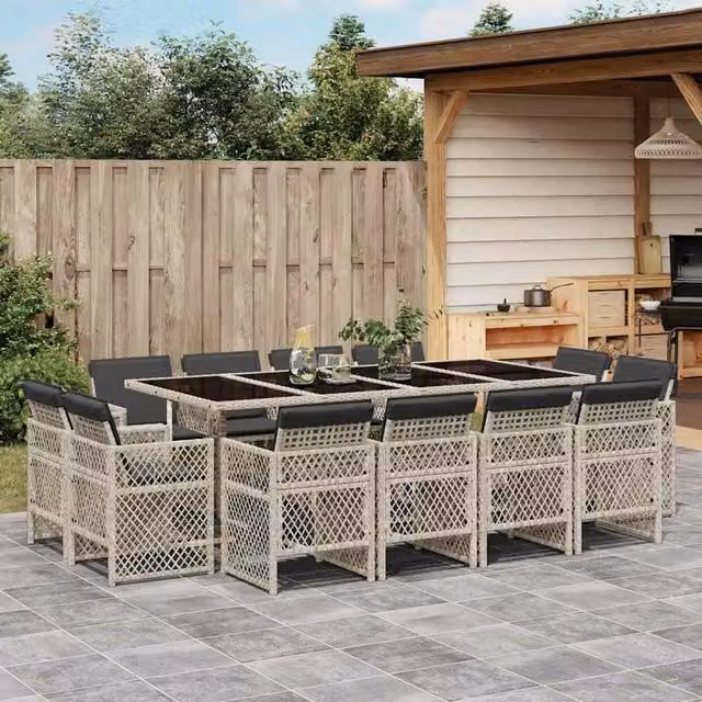 Berkfield Home 13 Piece Light Grey Poly Rattan Garden Dining Set with Cushions – 1