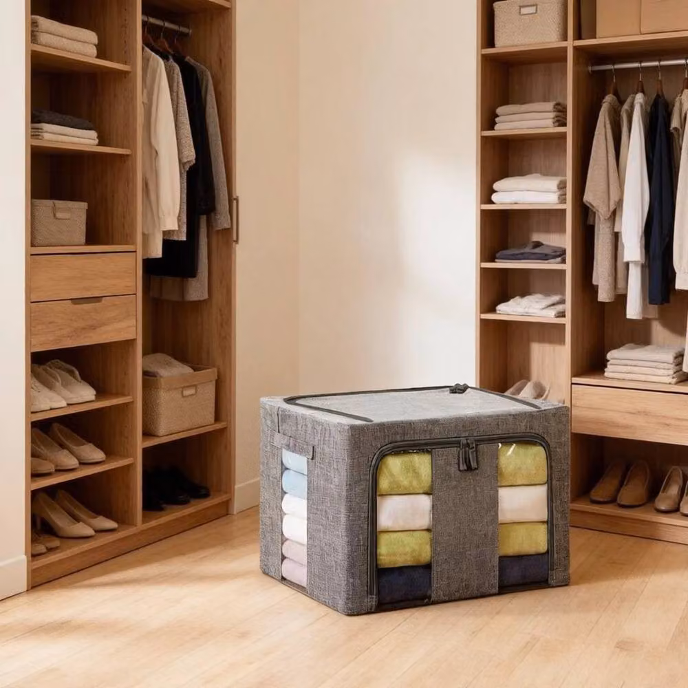 SPETLEK Set of 4 Foldable Fabric Storage Boxes, 66L, Grey – 3