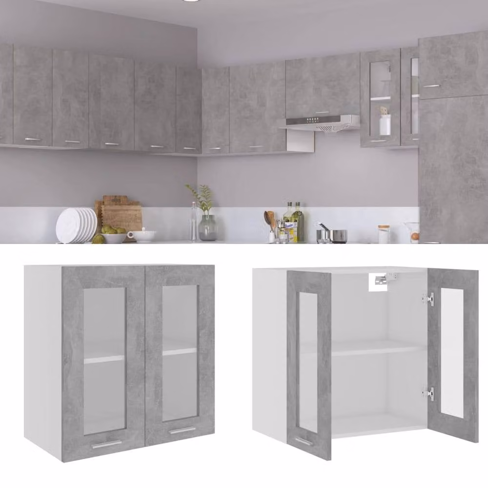 Berkfield Home Modern Wall Mounted Glass Cabinet in Concrete Grey, W/D/H: 60 x 31 x 60 cm – 1