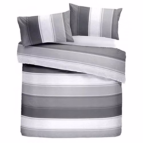 J Rosenthal Fusion Single Duvet Cover and Pillowcase Set, Grey and White Striped, W: 140 cm, L: 200 cm – 1